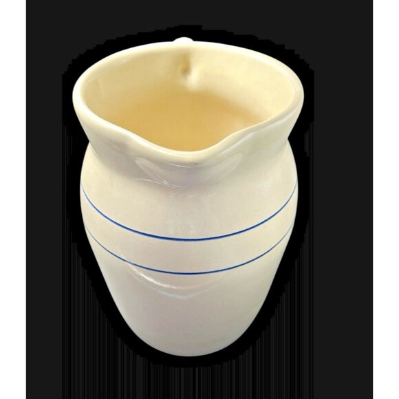 Pottery Milk Pitcher Blue Stripe Stoneware Crock Vintage XL 9.25" EUC - Picture 7 of 12